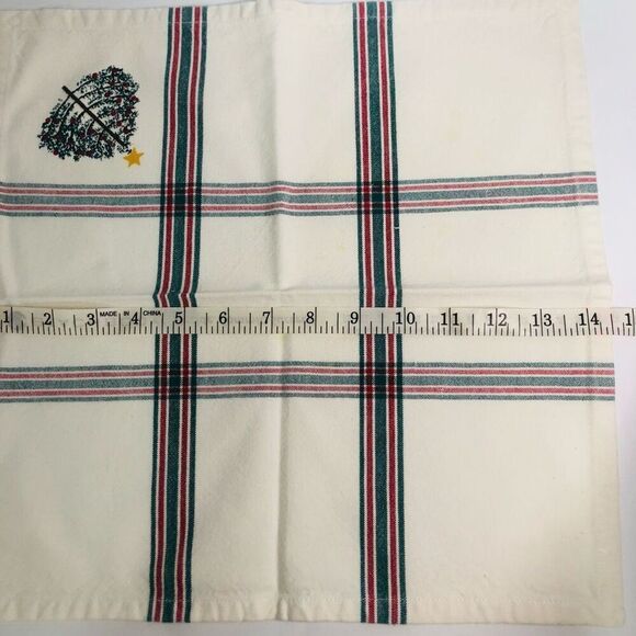 vtg 90s christmas cloth napkins pine tree plaid cabin cozy dinner 14.5 inch - Picture 6 of 7